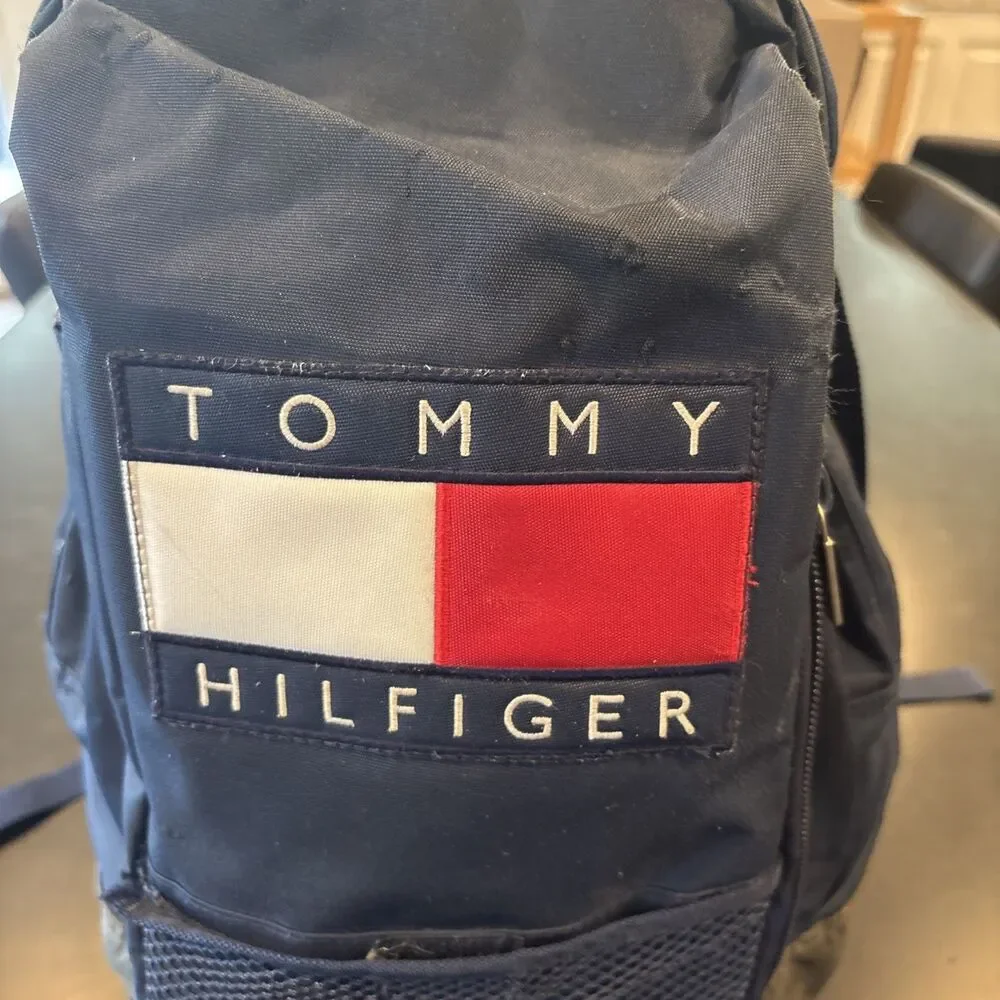 Vintage 90s Tommy Hilfiger Backpack Spell Out Big Flag Logo Preppy Old Money